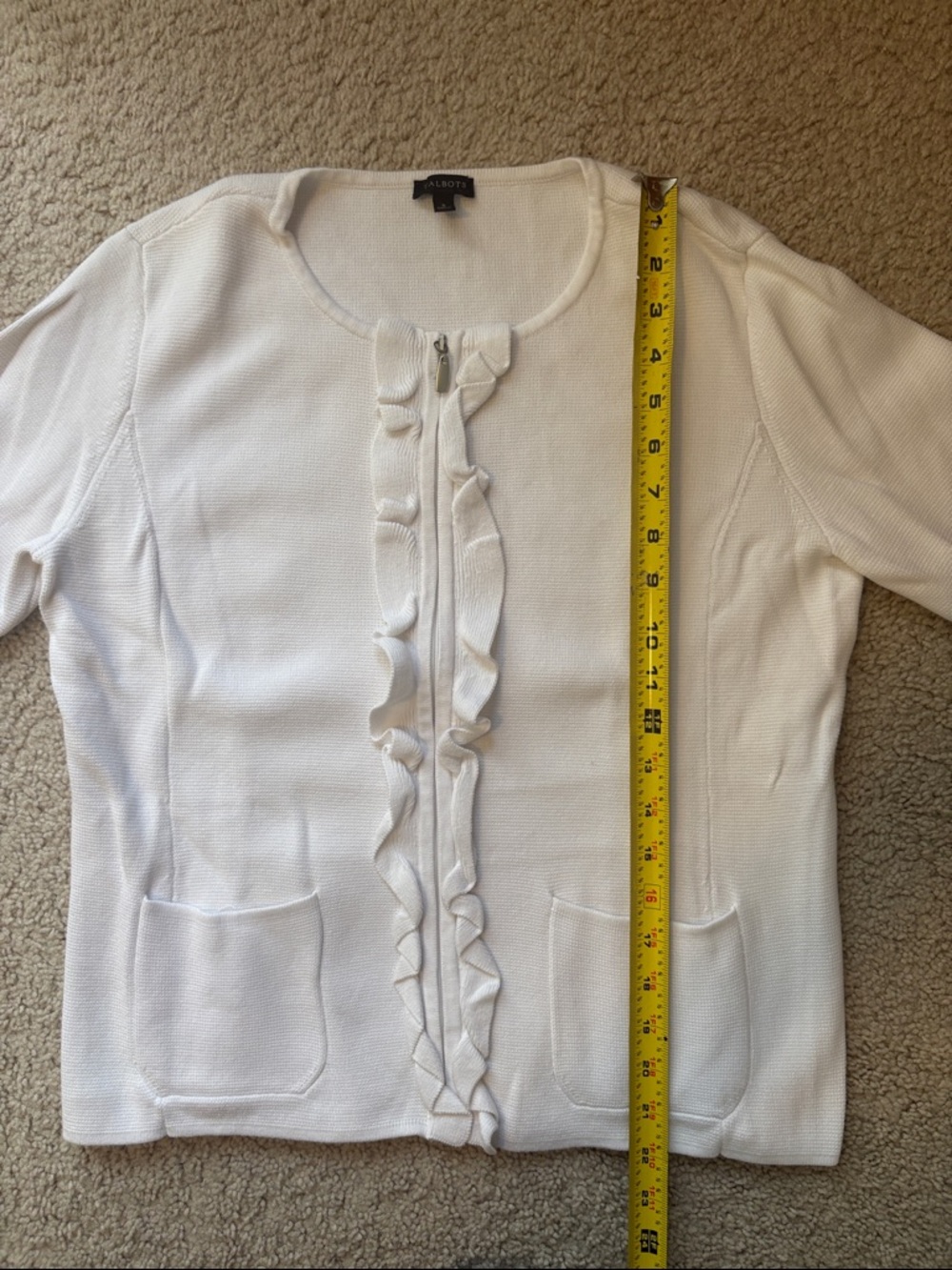 Talbots Ivory Ruffle Zip Front Cardigan - Picture 5 of 7